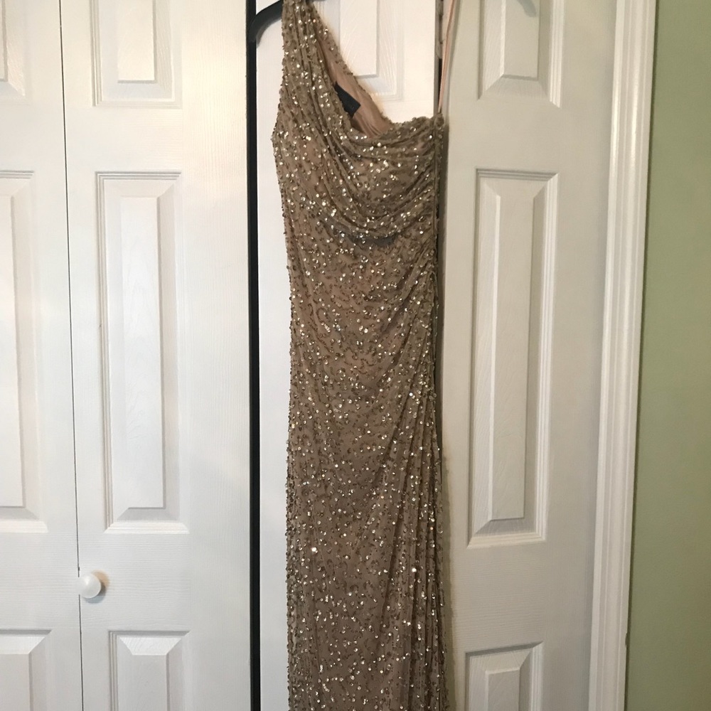 Betsy & Adam gold sequence long dress